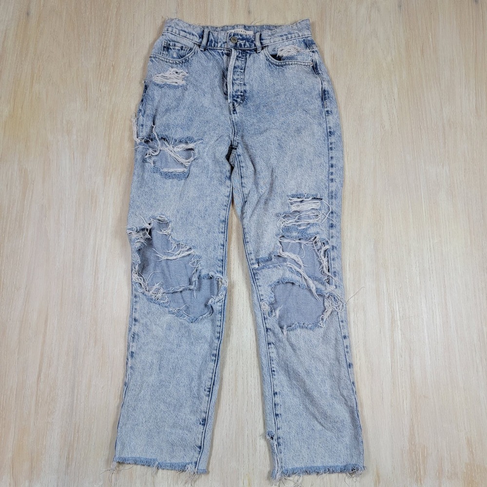 PacSun Gray Distressed Straight Leg Jeans